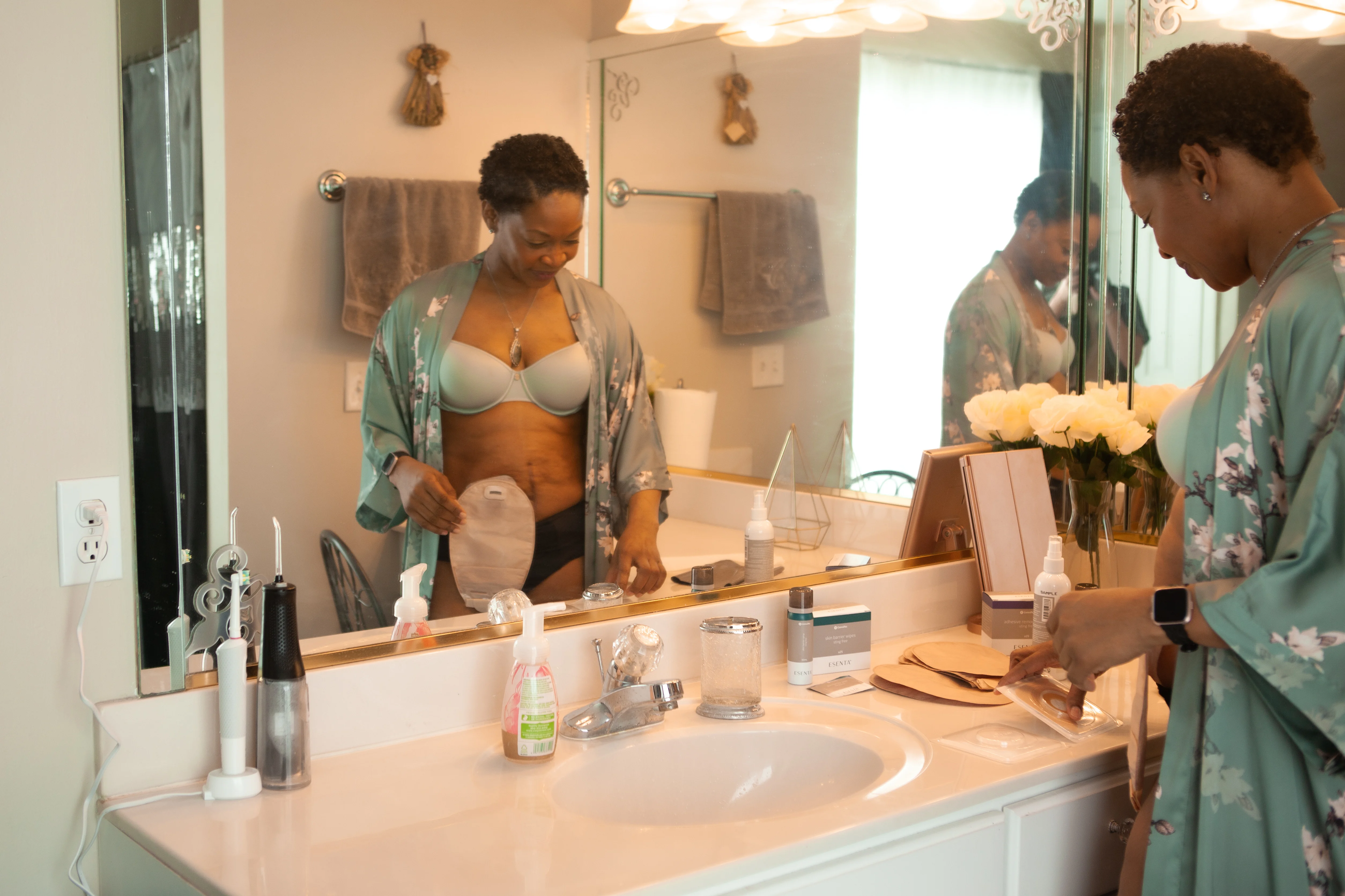 a woman in a bathroom